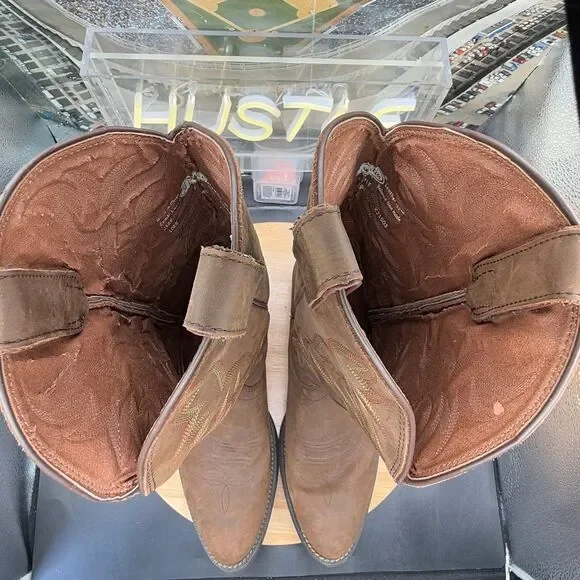 Justin Stampede 2551 Brown Leather Pull On Western Cowboy Boots Men's 10EE